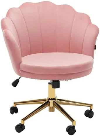 Pink Velvet Swivel Vanity Chair with Wheels O910
