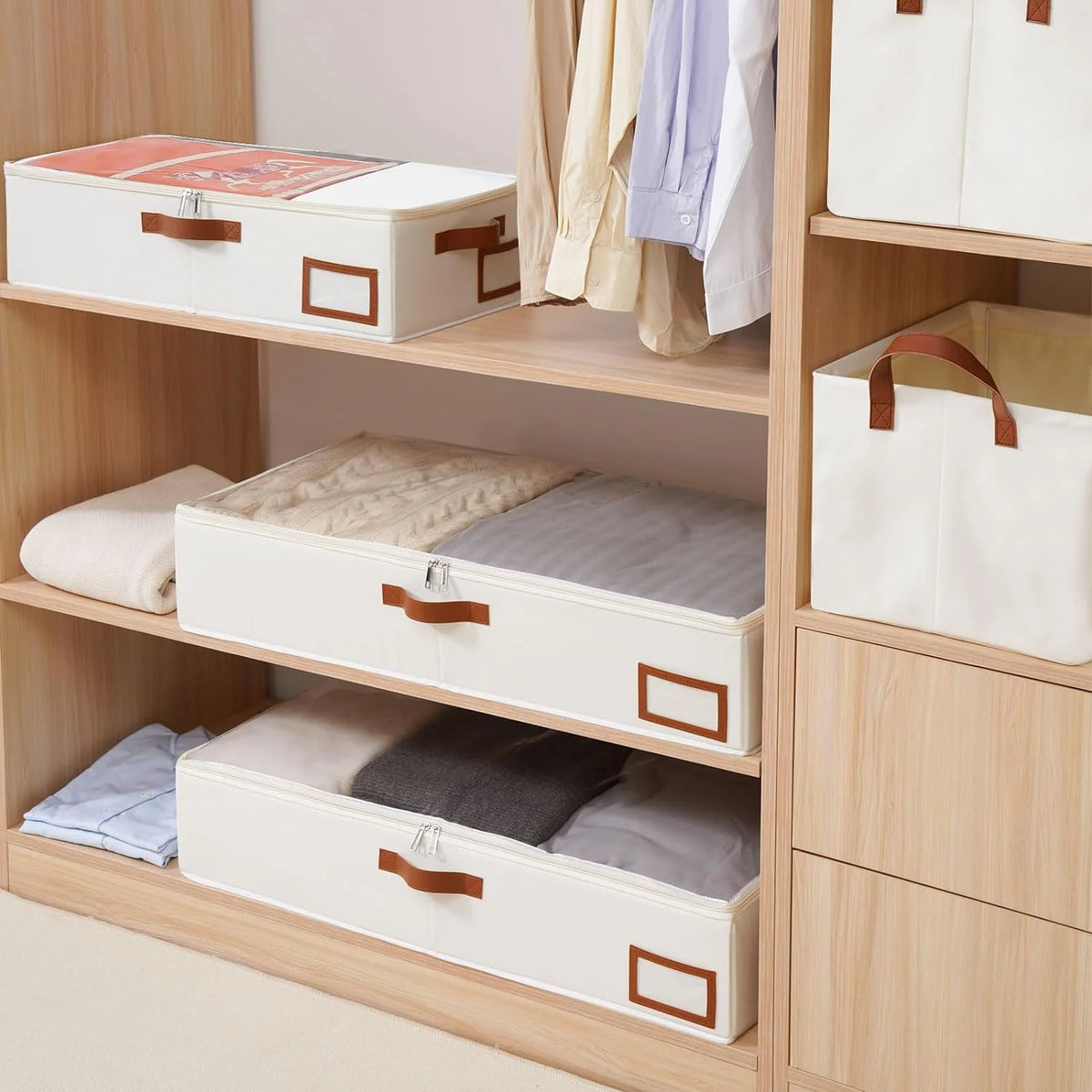 Beige Collapsible Underbed Storage Bag, 2 Pack Z62619