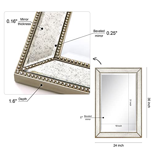 1"-Beveled Center Antique Mirror, Solid Wood Frame, 24" x 54", Champagne J651347