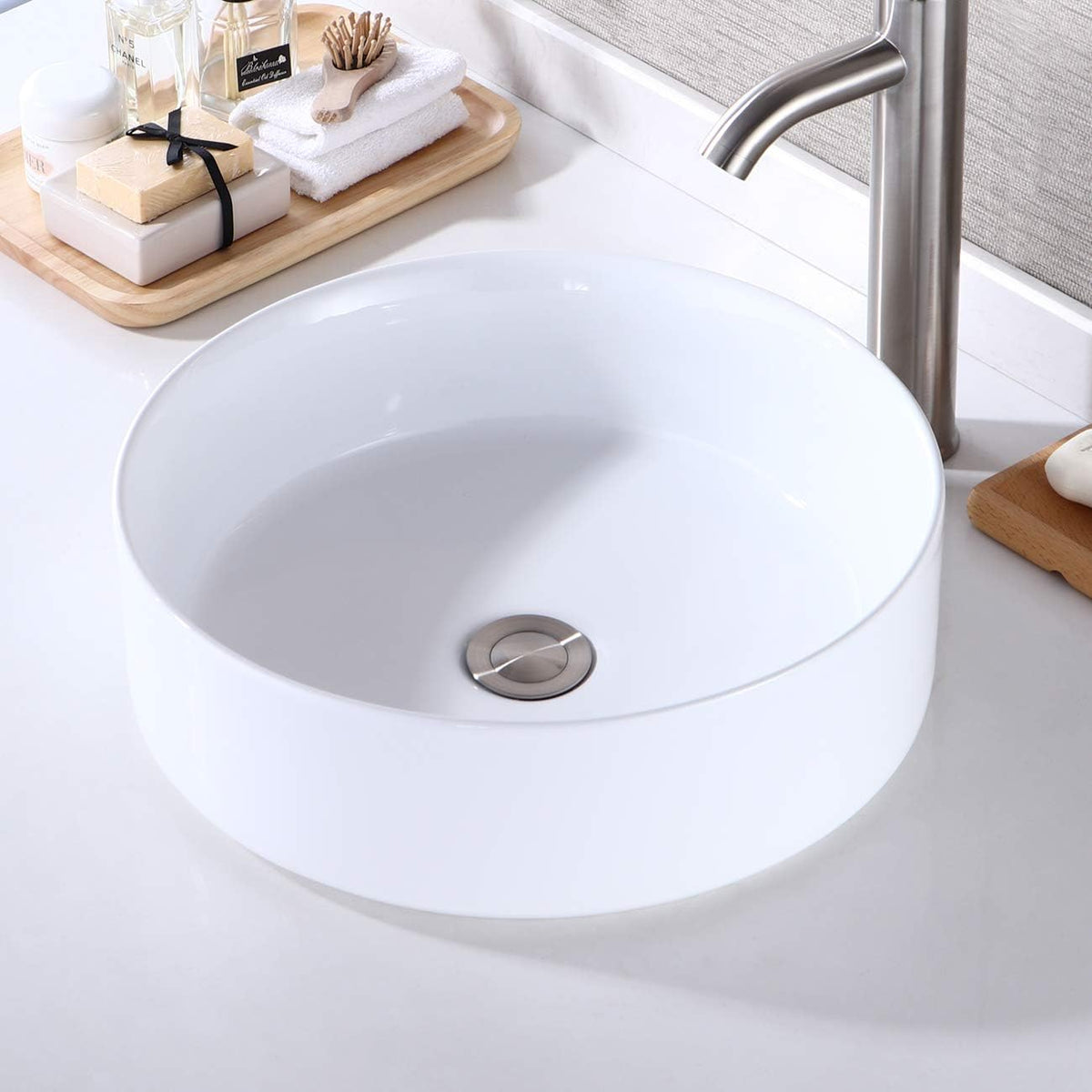 16 Inch Round White Ceramic Vessel Sink C722