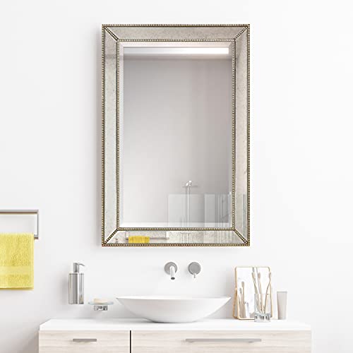 1"-Beveled Center Antique Mirror, Solid Wood Frame, 24" x 54", Champagne J651347