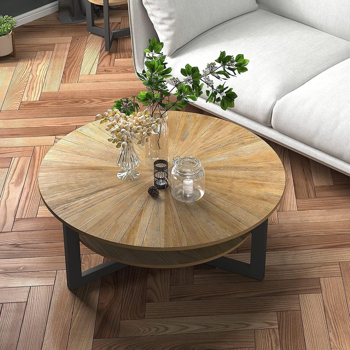 Rustic Wood Round Coffee Table N7446