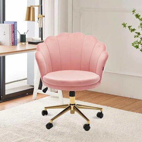 Pink Velvet Swivel Vanity Chair with Wheels O910