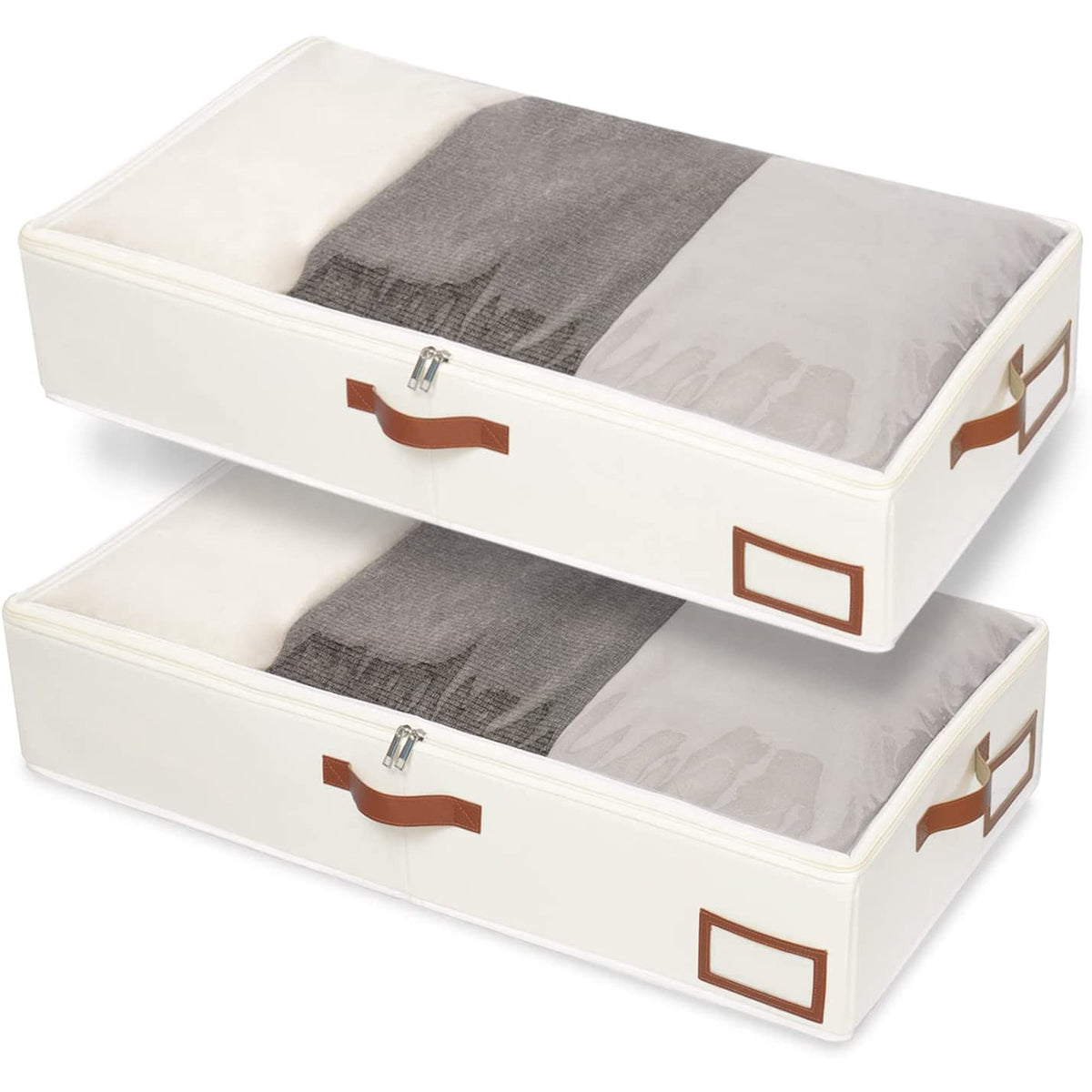 Beige Collapsible Underbed Storage Bag, 2 Pack Z62619