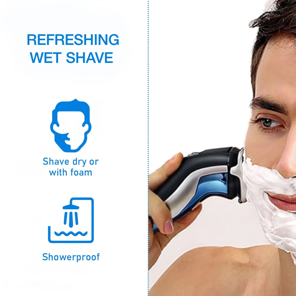 Blue IPX7 Waterproof Electric Razor with Pop-up Beard Trimmer N646