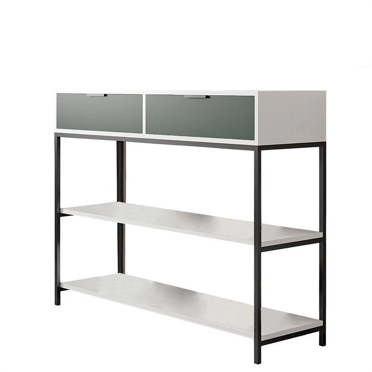 White and Light Green Wood Console Table with Shelves and Drawers H86421