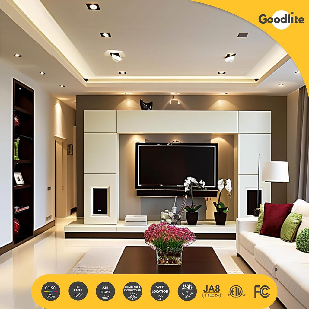 3-Inch Square White Recessed Adjustable LED Light, Selectable Color Temperature 27K-30K-35K-41K-50K, 8W, 650 Lumens, Dimmable Q718844