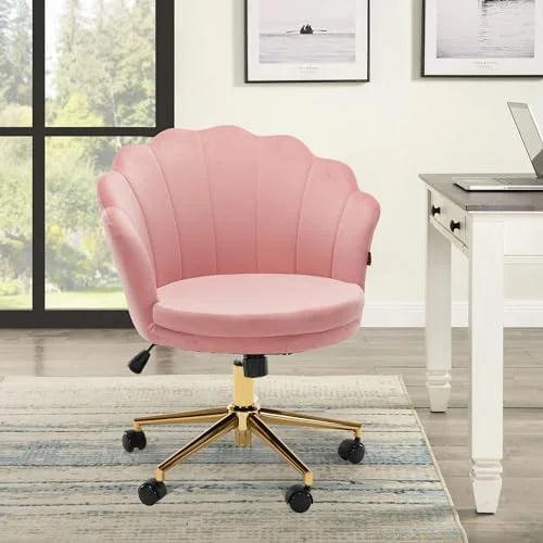 Pink Velvet Swivel Vanity Chair with Wheels O910