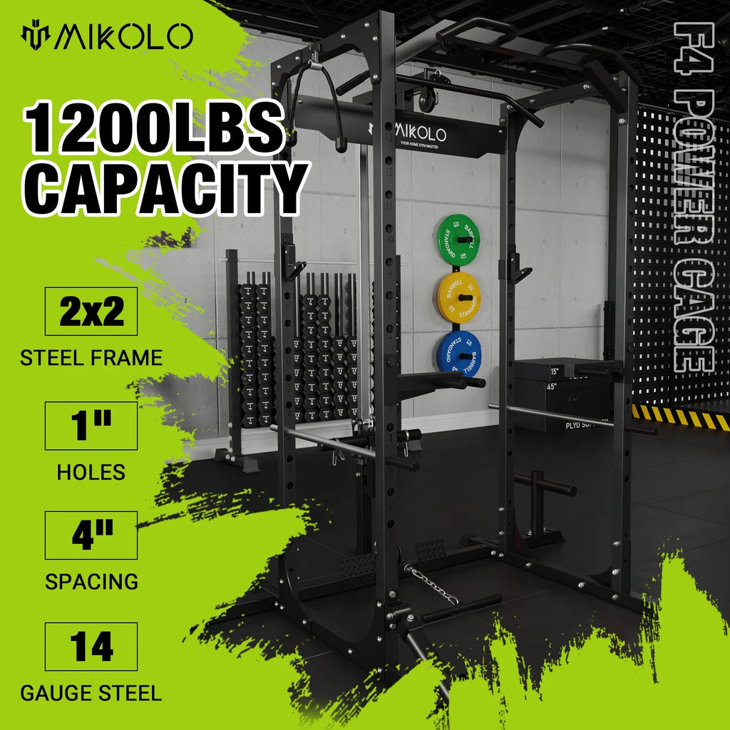 Power Rack Cage with LAT Pulldown System, 1200LBS Capacity, 13-Level Adjustable Height B7853