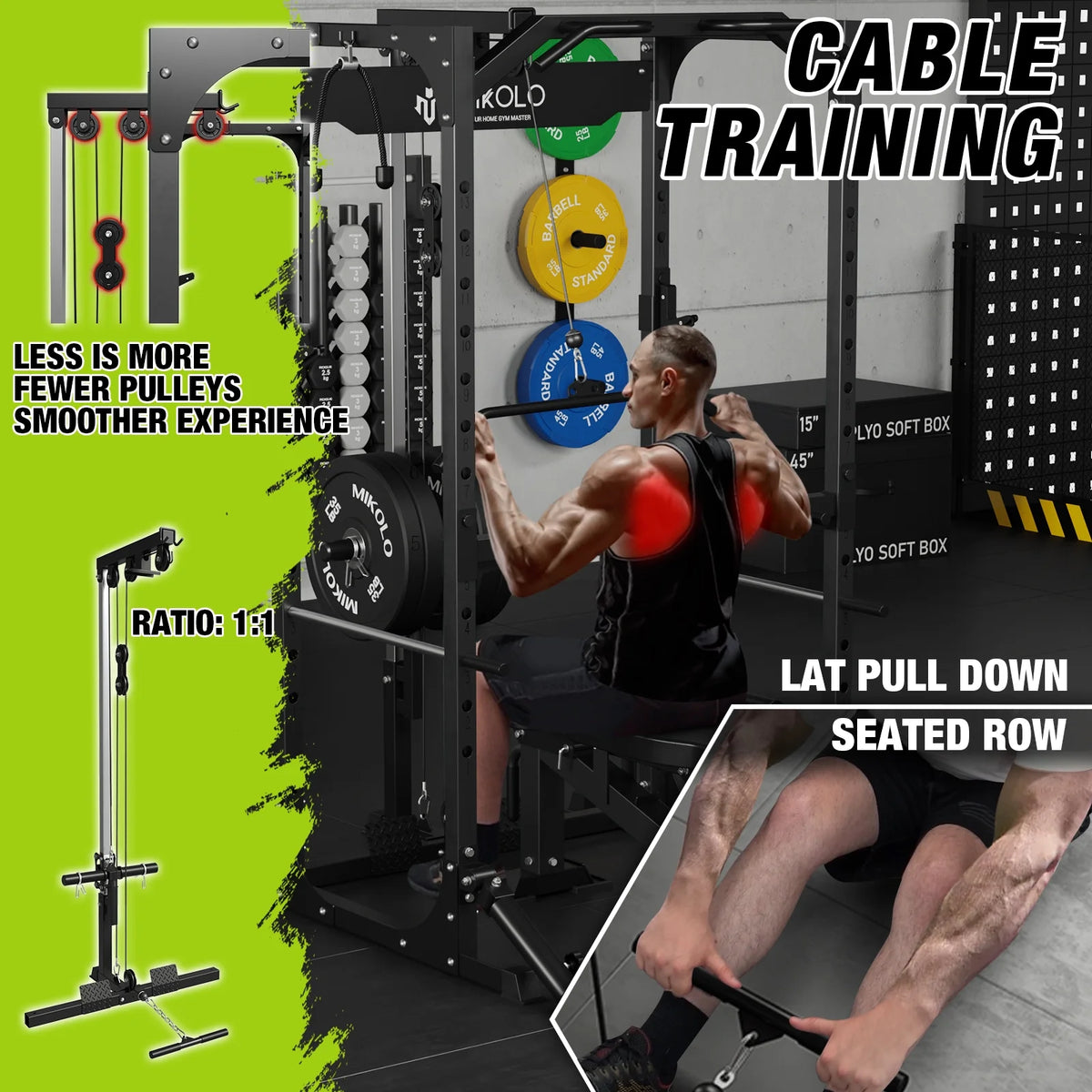 Power Rack Cage with LAT Pulldown System, 1200LBS Capacity, 13-Level Adjustable Height B7853