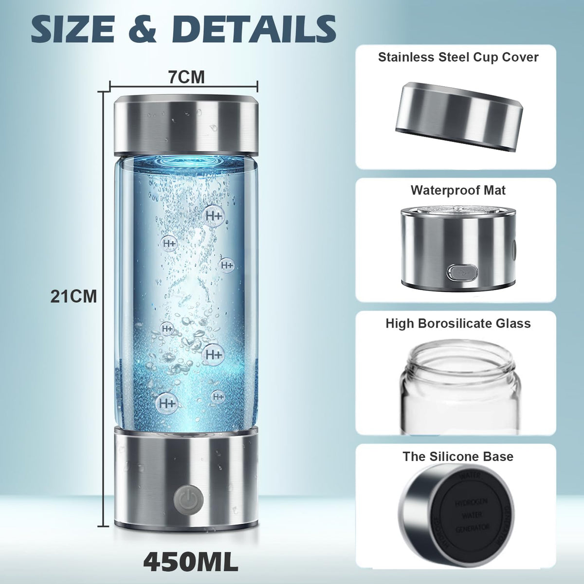 450ml Rechargeable Hydrogen Water Bottle Z642