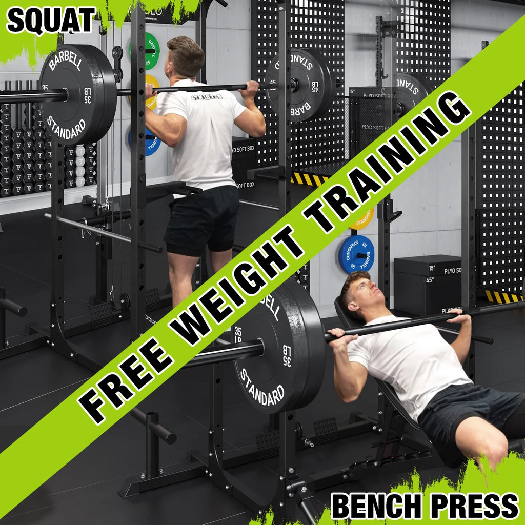 Power Rack Cage with LAT Pulldown System, 1200LBS Capacity, 13-Level Adjustable Height B7853