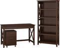 48W Writing Desk with 2 Drawer File Cabinet and 5 Shelf Bookcase E28400