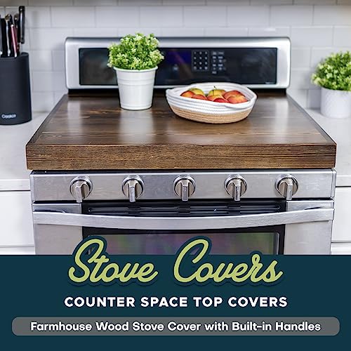 Noodle Board Stove Covers with Built-in Handles, Durable Extra Thick Pine Wood Handmade Cookware F992