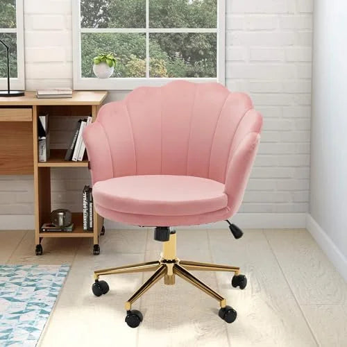 Pink Velvet Swivel Vanity Chair with Wheels O910