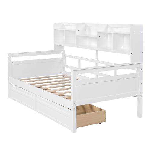 Twin Size Wood Daybed with Shelf and 2 Storage Drawers F90988