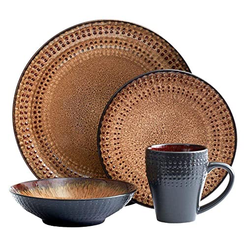 16-Piece Stoneware Dinnerware Set, Dark Brown E865027