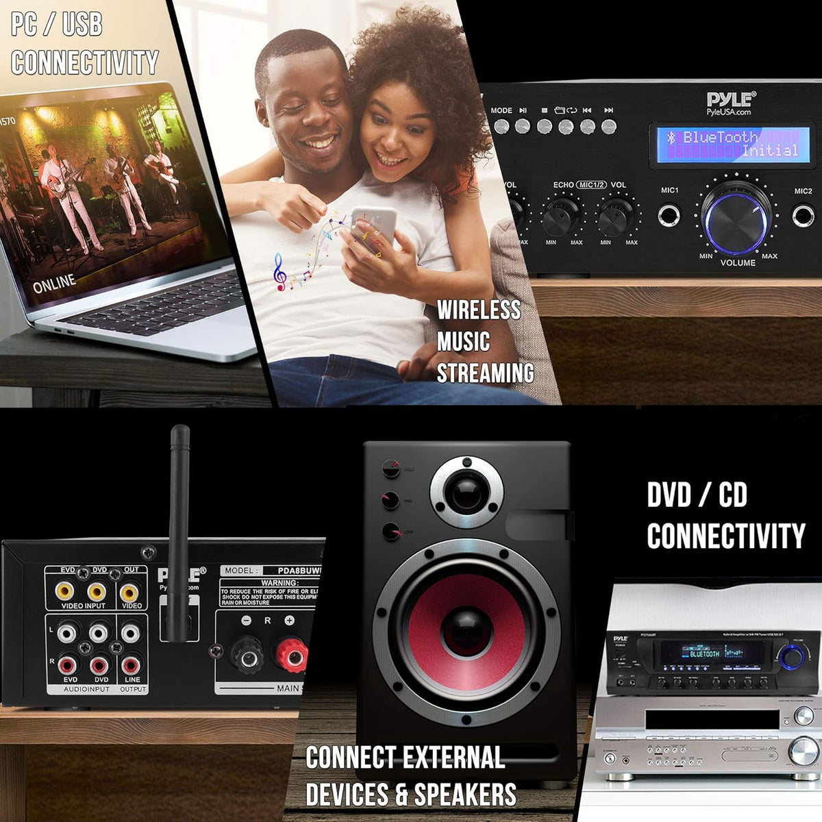 200W Dual Channel Wireless Microphone Power Amplifier System U980
