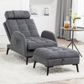 Dark Grey Velvet Accent Chair with Ottoman and Adjustable Backrest T423