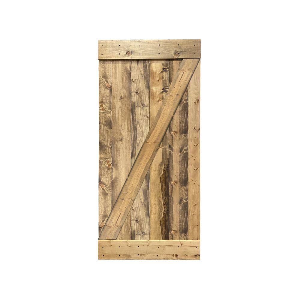 Weathered Oak 1-Panel Stained Pine Wood Single Barn Door F104265