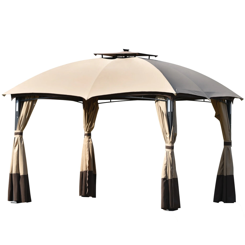 10ft W*12ft L Outdoor Double Vents Gazebo Patio Metal Canopy with Screen and LED Lights, Brown Q6182