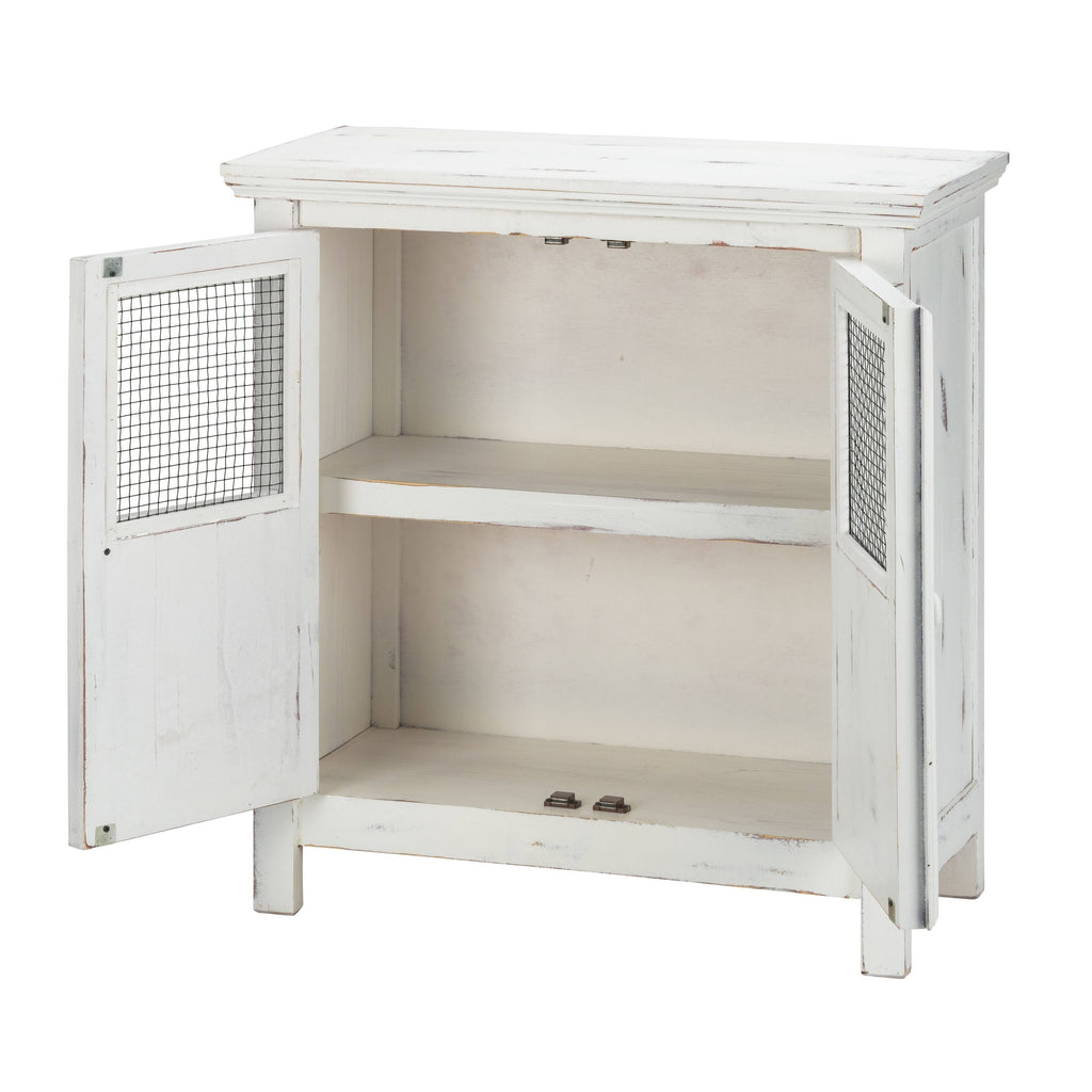 White Distressed 2 Door Solid Wood Cabinet A605