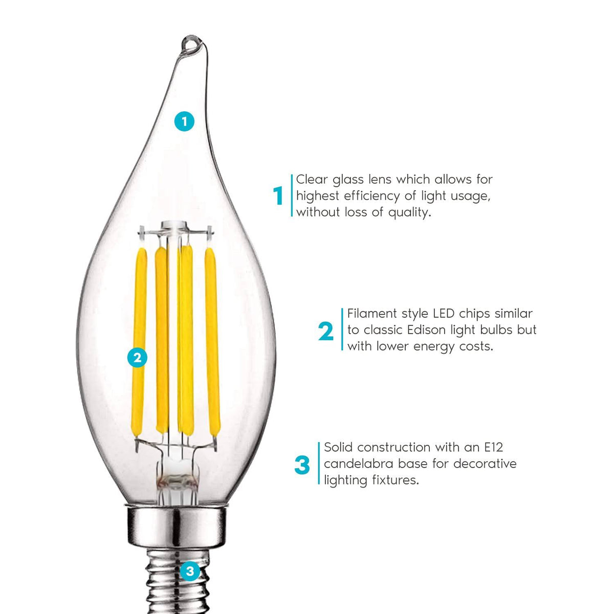 16 Pack 5w 550 Lumens 3000K Soft White Dimmable Flame Tip Clear Glass LED Bulb V3389