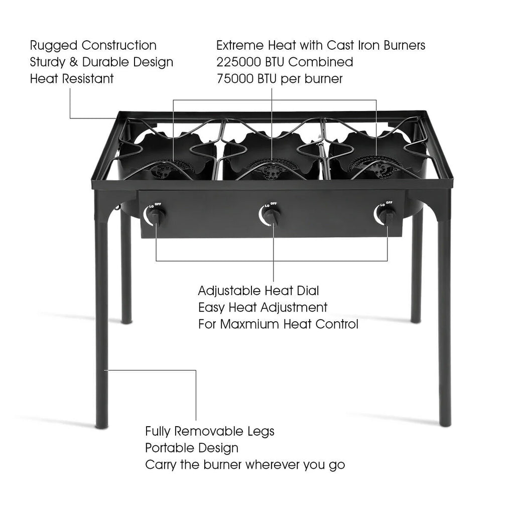 Portable Propane 3 Burner Gas Cooker Outdoor Camp Stove J318