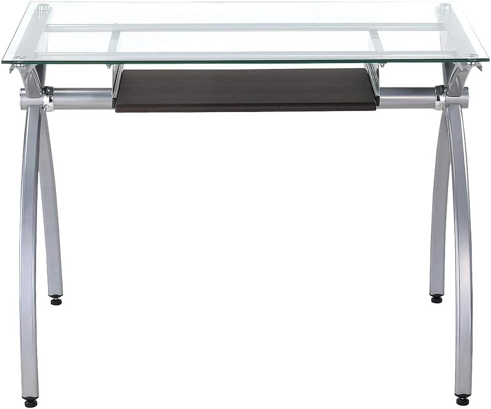 Clear Glass Top Computer Desk with Pull Out Keyboard Panel H598245