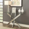 Tempered Glass Top Chrome Sofa Table with Criss Cross Metal Base M2952