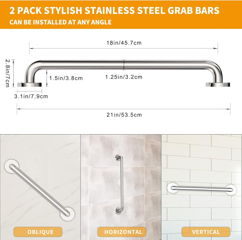 2 Pack Brushed Nickel SUS304 Safety Bathroom Grab Bars with Concealed Screws Y5489