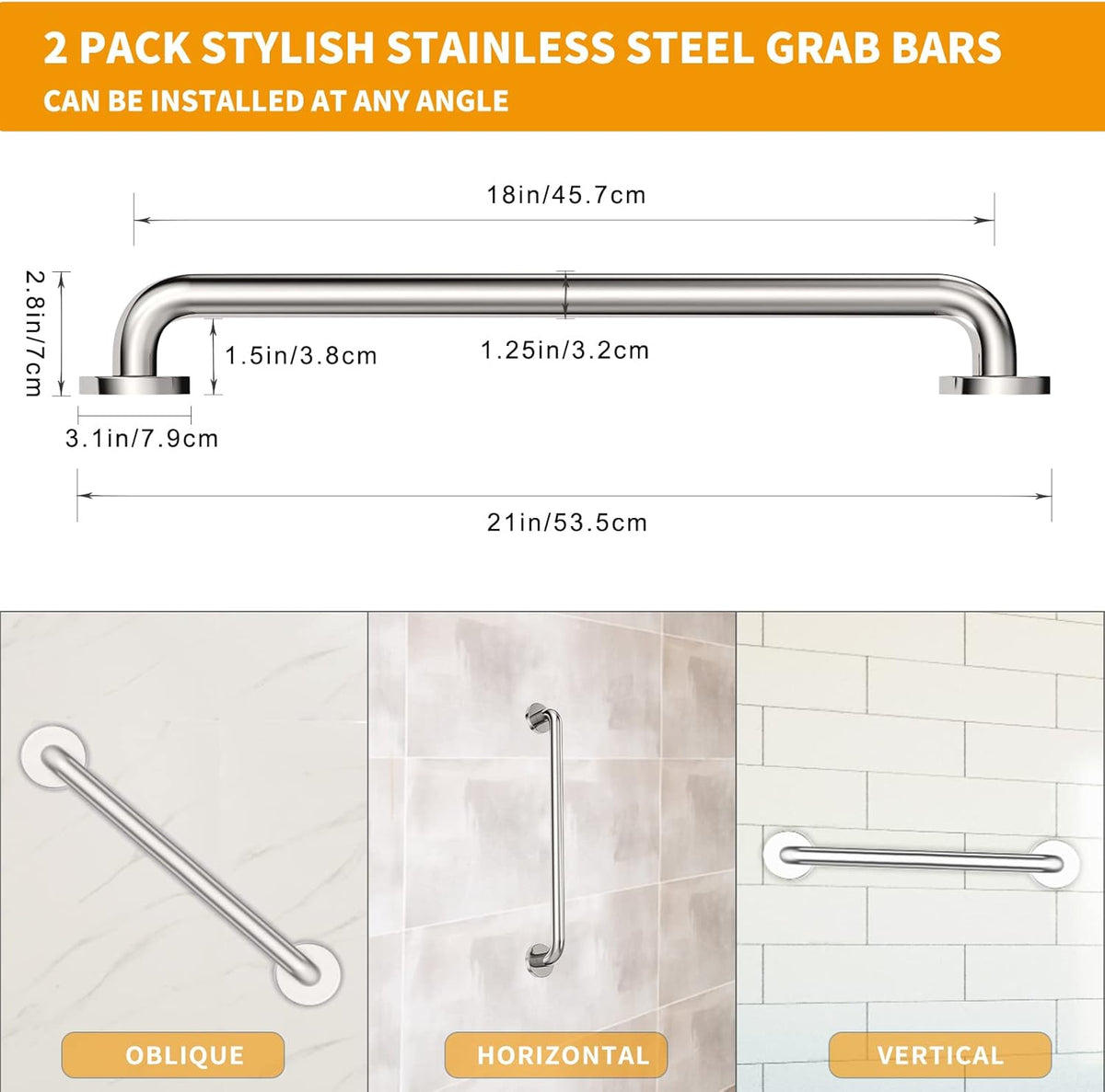 2 Pack Brushed Nickel SUS304 Safety Bathroom Grab Bars with Concealed Screws Y5489