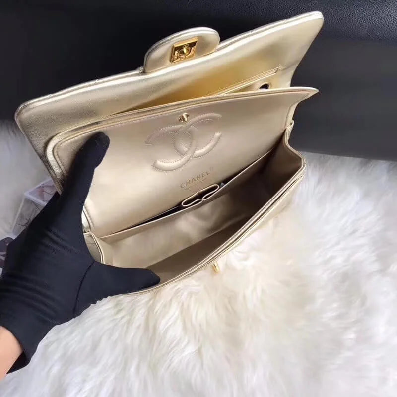 Gold Medium Size Lambskin Leather Flap Bag X55003