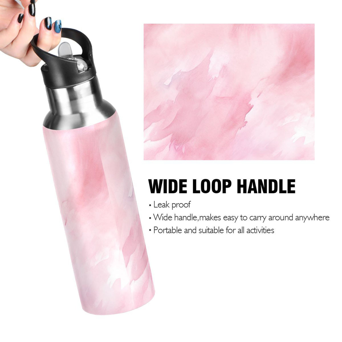 Pink Insulated Stainless Steel Water Bottle with Straw Lid 20 oz Z878
