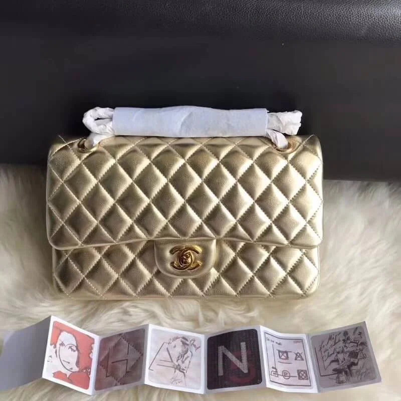 Gold Medium Size Lambskin Leather Flap Bag X55003