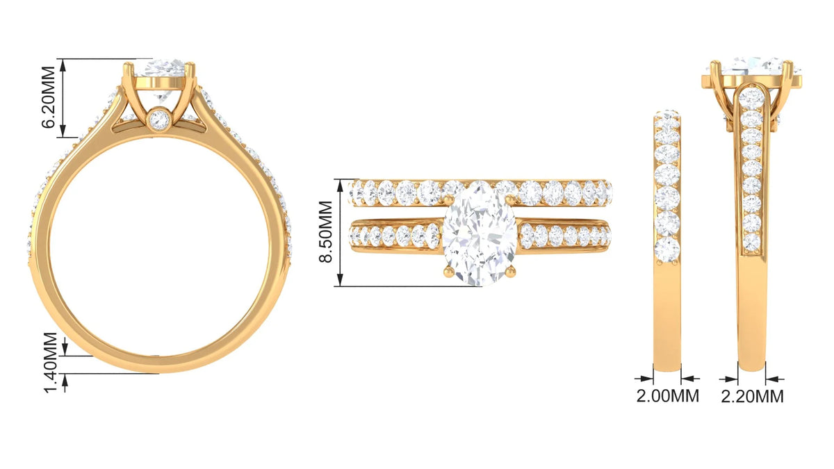 Oval Moissanite Bridal Ring Set, 10K White Gold, US 3.50 P5524