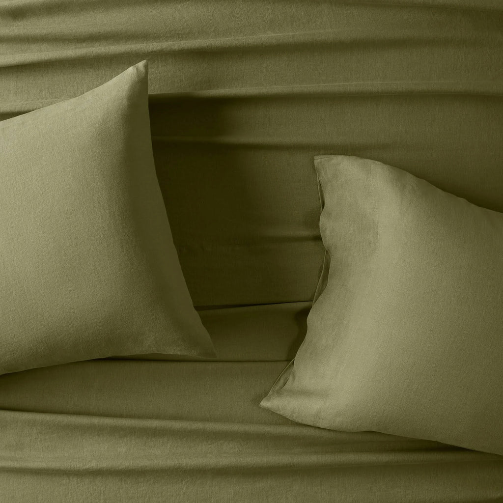 California King 100% Washed Hemp Solid Sheet Set Moss Green K40900