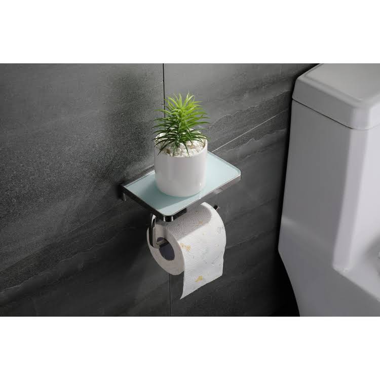 Gun Metal Stainless Steel White Glass Shelf with Toilet Paper Holder J3715