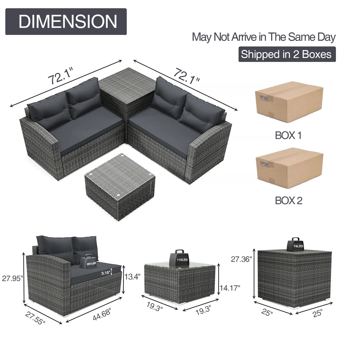 4Pcs All-Weather Rattan Wicker Patio Furniture Set with Storage Box & Table G599