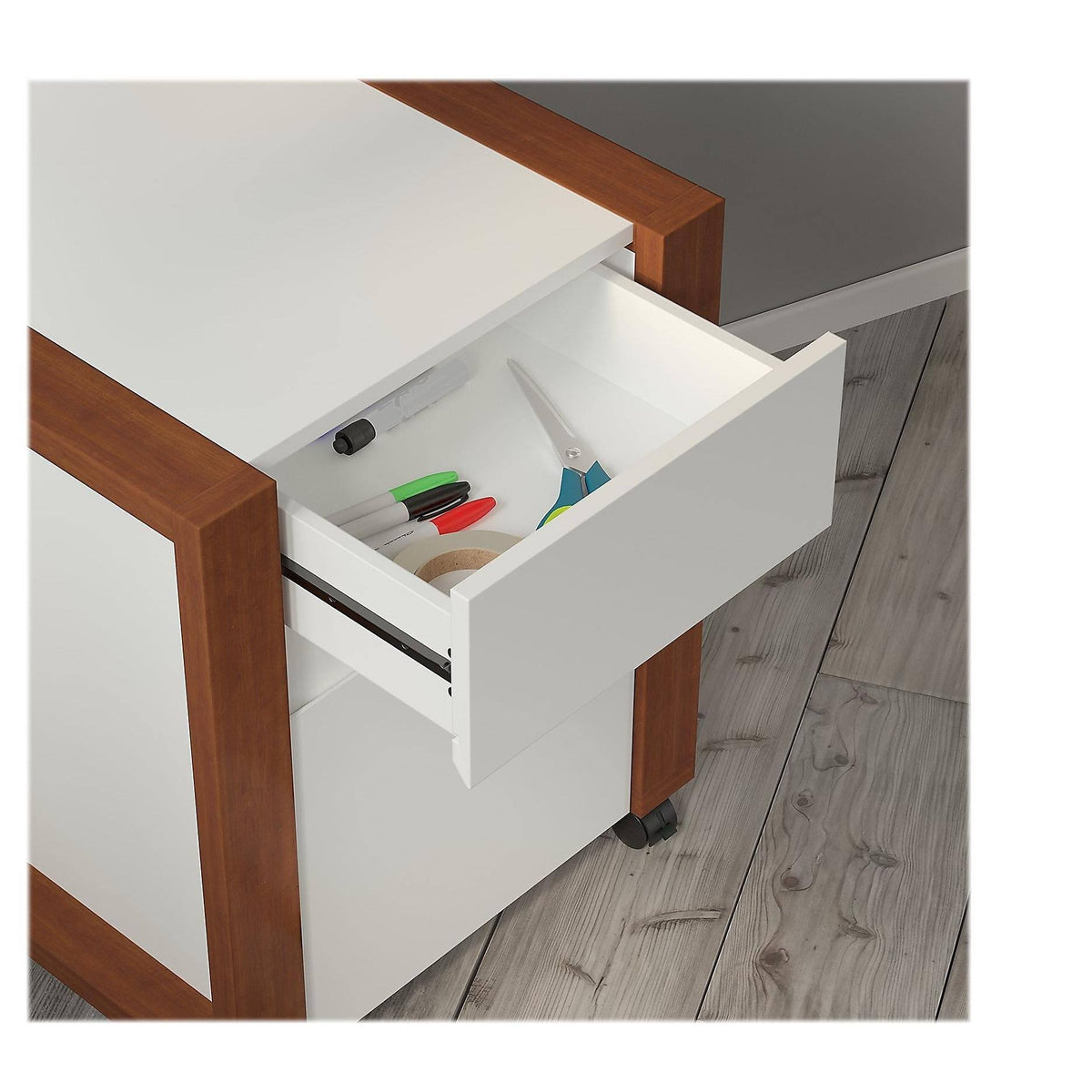 White Writing Desk with 2 Drawer Mobile File Cabinet W121964