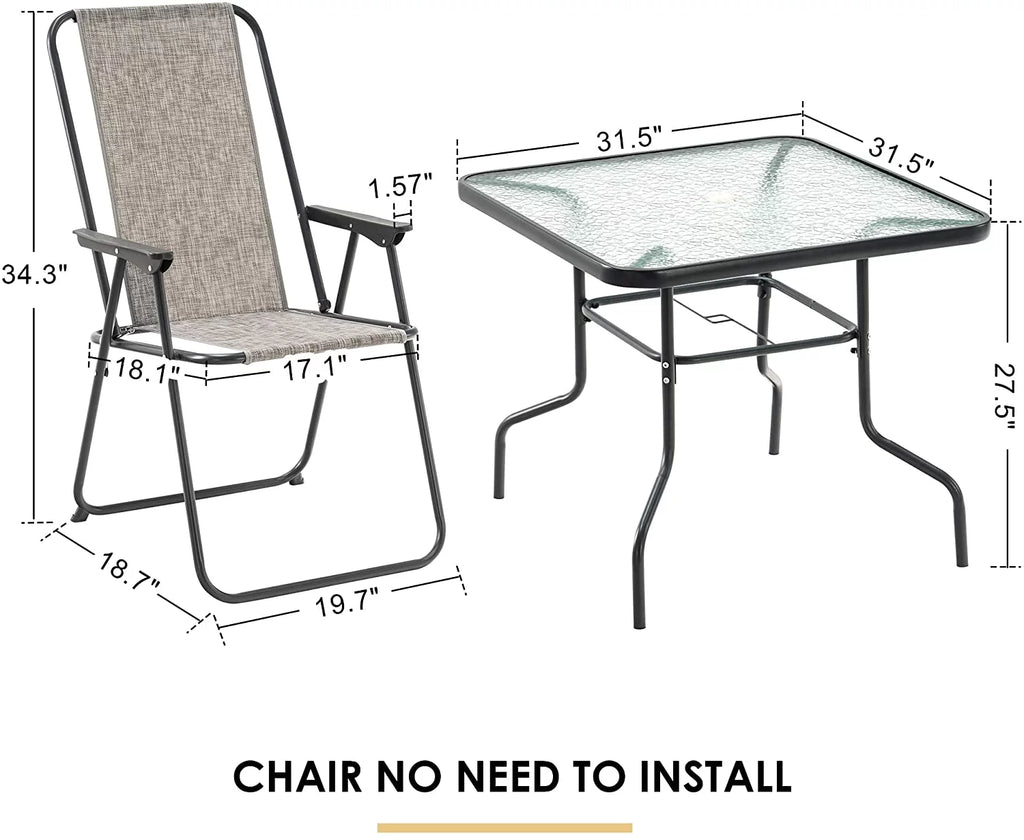 6 Pieces Outdoor Patio Dining Set with Glass Table, Umbrella and Set of 4 Chairs O68767
