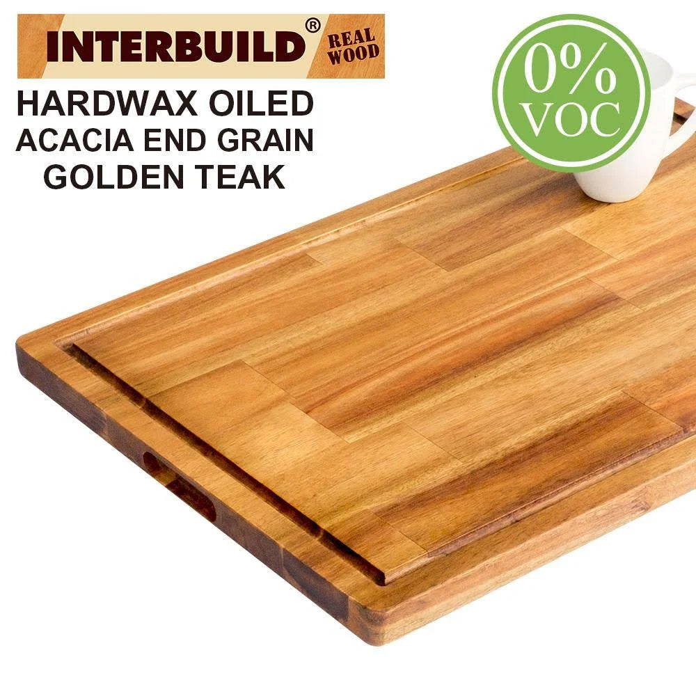 24 in. L x 16 in. D x 1 in. T Butcher Block Chopping Board in Golden Teak Stained Acacia N90405