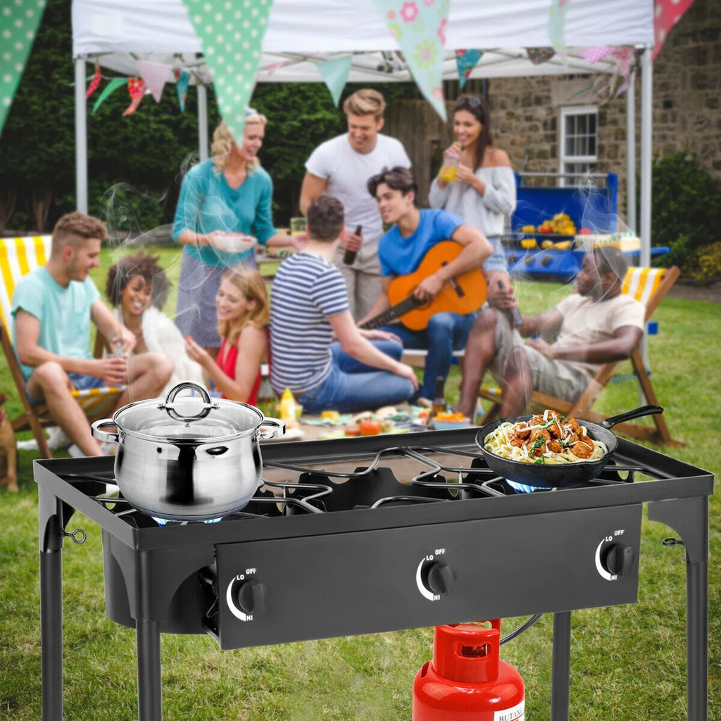Portable Propane 3 Burner Gas Cooker Outdoor Camp Stove J318
