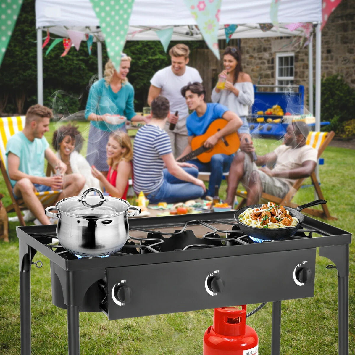 Portable Propane 3 Burner Gas Cooker Outdoor Camp Stove J318