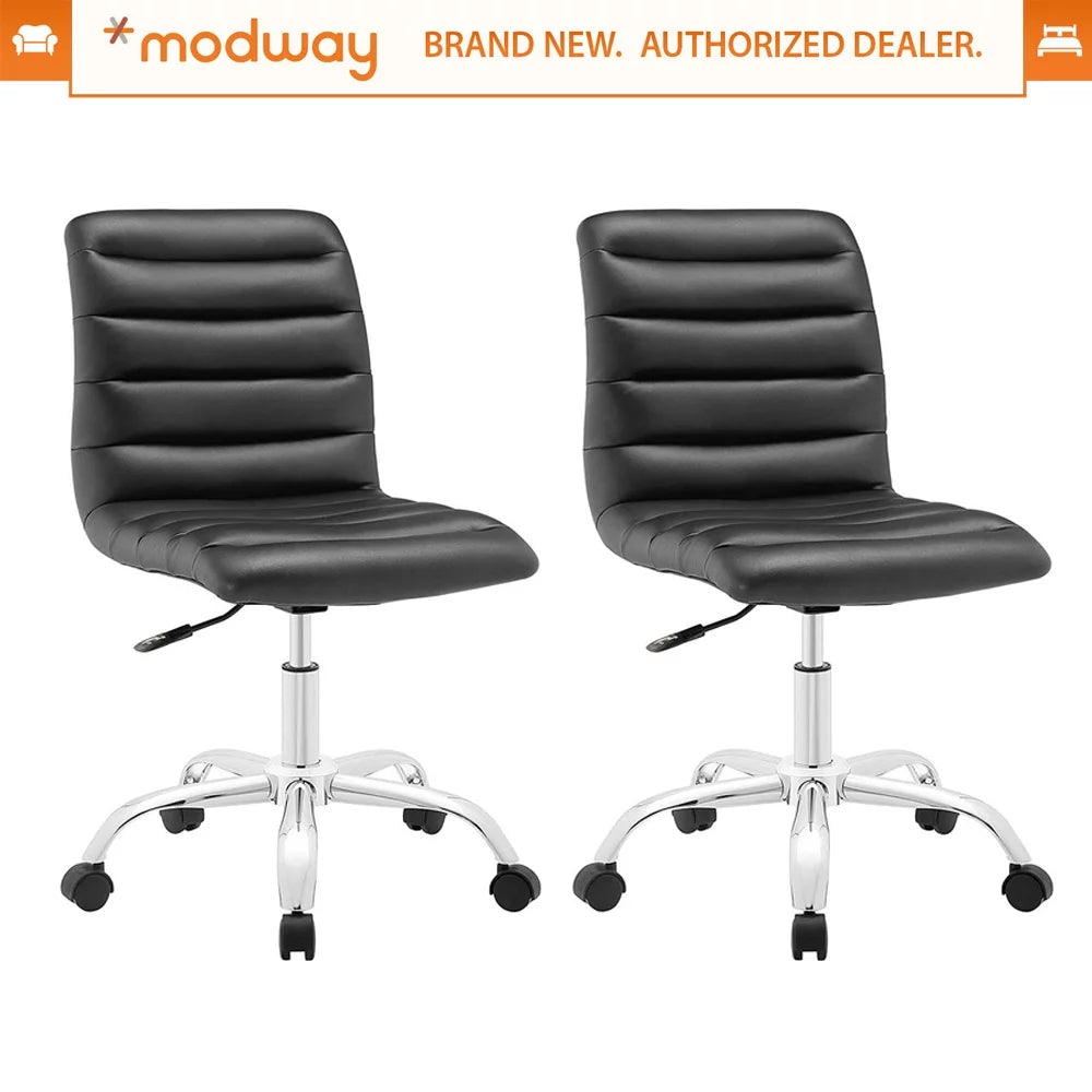 Black Ribbed Armless Swivel Office Chair 2-Pack A71028