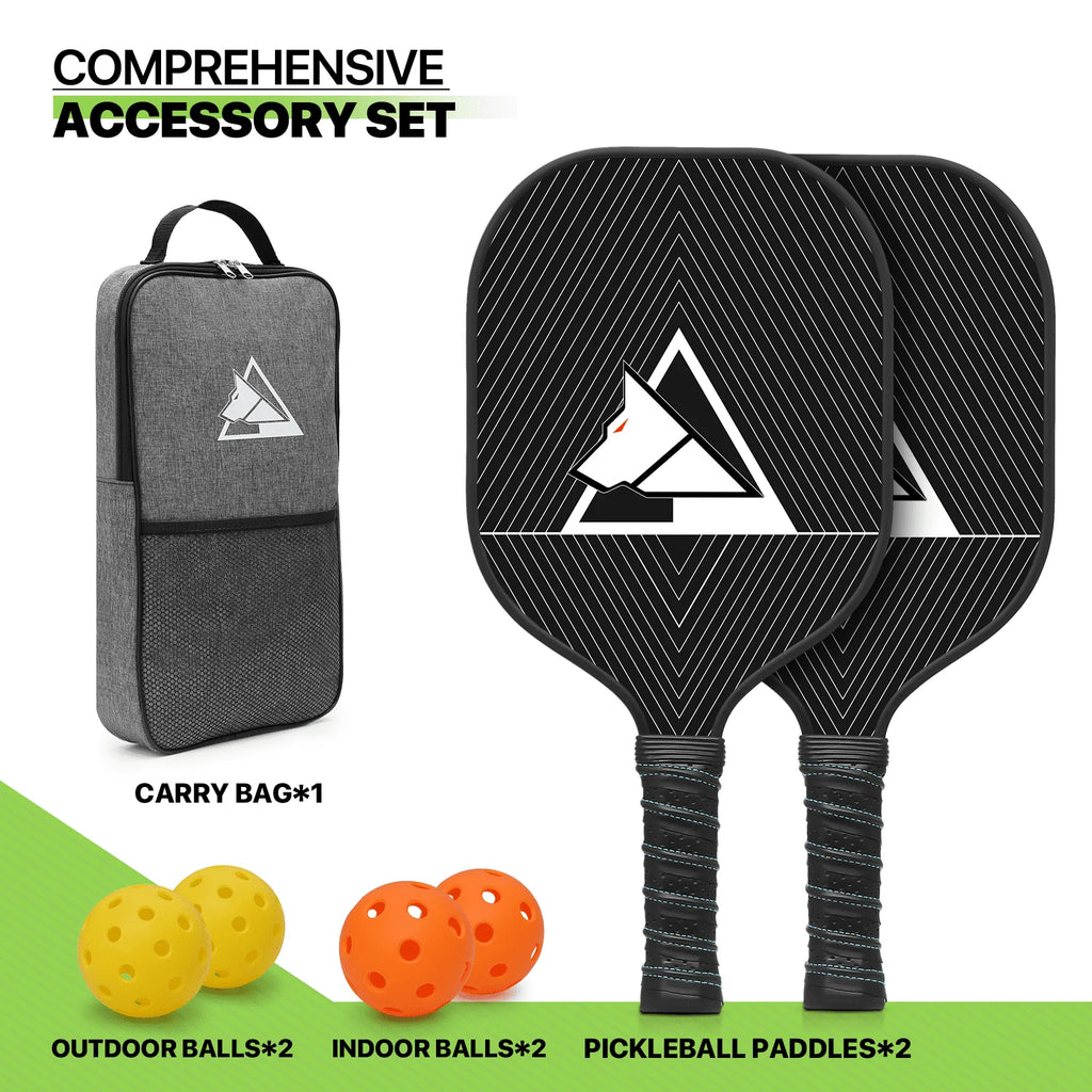 Carbon Fiber Pickleball Rackets Set of 2 with 4 Balls and Carry Bag C475