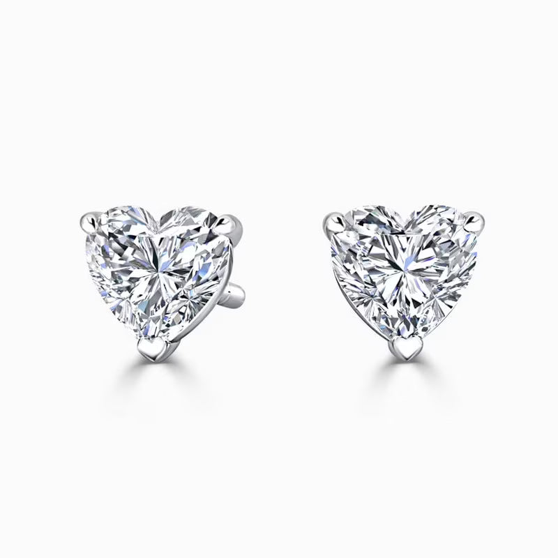 14K White Gold Heart Cut Diamond Stud Earrings N230