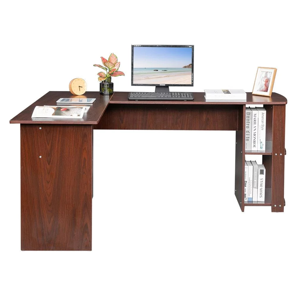 L-Shaped Wood Corner Desk with Bookshelves D368297