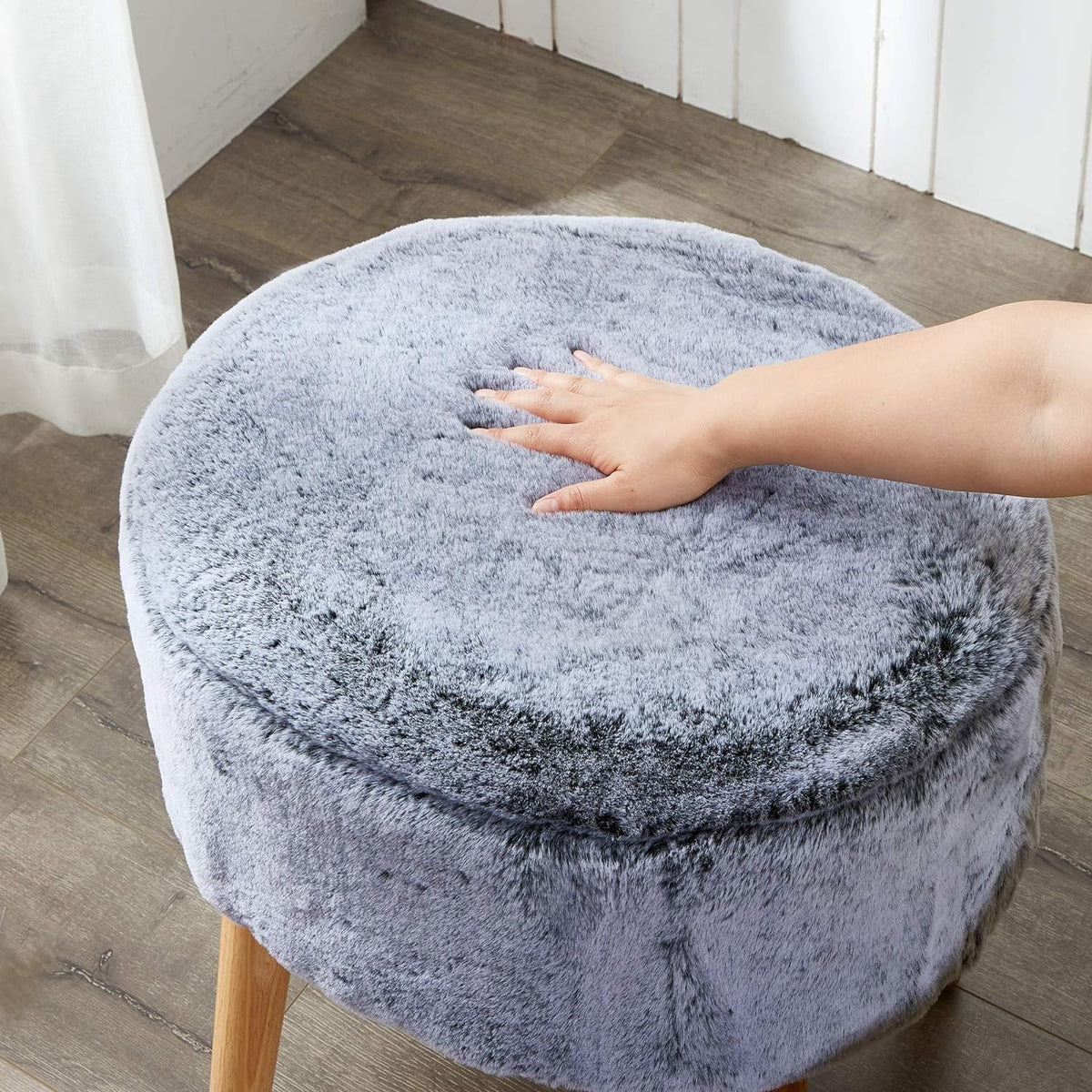 Black Faux Fur Oval Ottoman C207