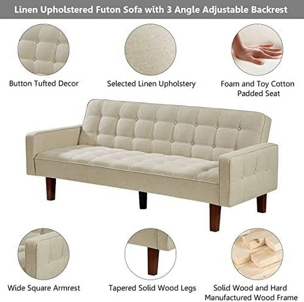 Linen Convertible Sleeper Sofa Bed 3 Seater (Blue) P5155